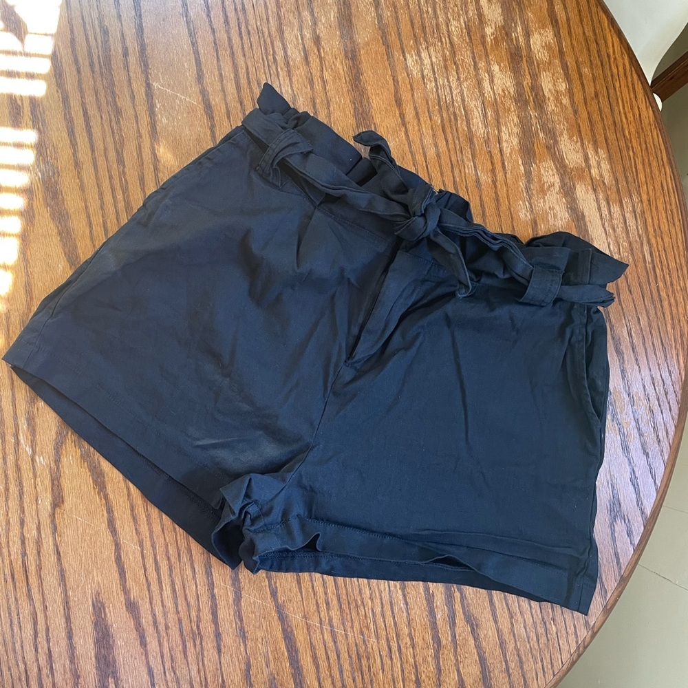 Black summer pinup waist tie paper bag shorts retro large l goth rockabilly